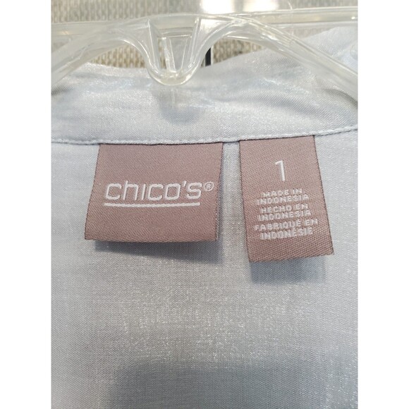 Chico's Silver Shimmer Long Sleeve Button-Up Shirt Size 1 Medium - Picture 3 of 6